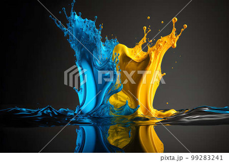 Yellow and blue paint mix injected into the water created with generative AI technology 99283241