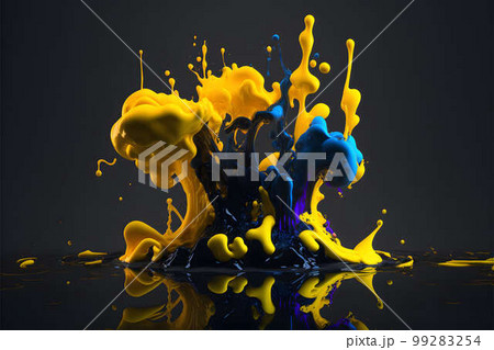 Yellow and blue paint mix injected into the water created with generative AI technology Yellow and blue paint mix injected into the water created with generative AI technology 99283254