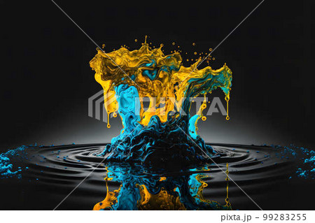 Yellow and blue paint mix injected into the water created with generative AI technology Yellow and blue paint mix injected into the water created with generative AI technology 99283255