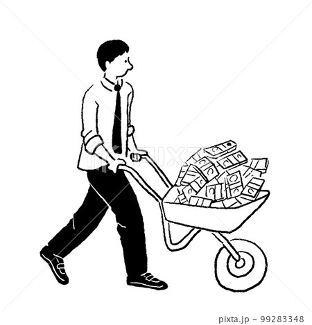 三輪車でお金を運ぶ男性 99283348