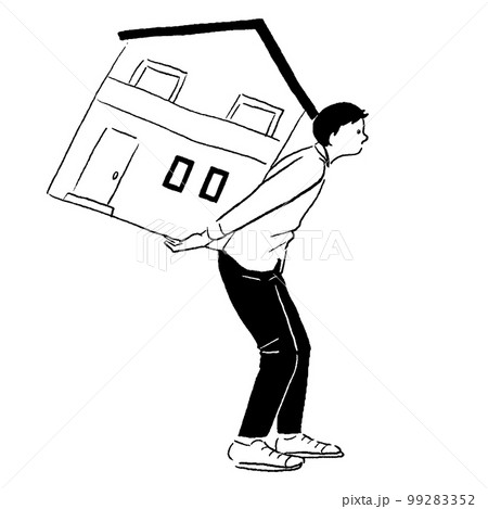 背中に家を背負った男性の線画 99283352