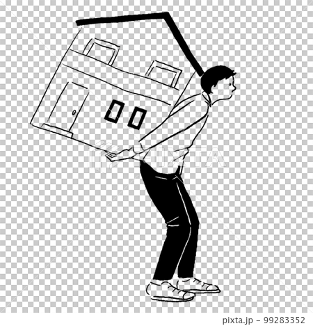 背中に家を背負った男性の線画 99283352