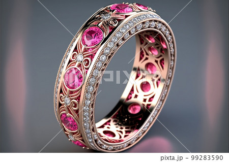 Pink Tourmaline and diamond full eternity ring created with generative AI technology Pink Tourmaline and diamond full eternity ring created with generative AI technology 99283590