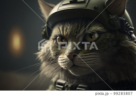 Cat as a soldier of the Ukrainian army created with generative AI technology 99283807