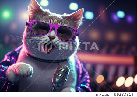 Cats as rock stars at concert created with generative AI technology Cats as rock stars at concert created with generative AI technology 99283813