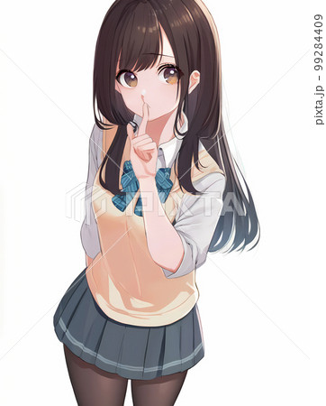 人差し指を口にあてている女子生徒のイラスト「AI生成画像」 99284409