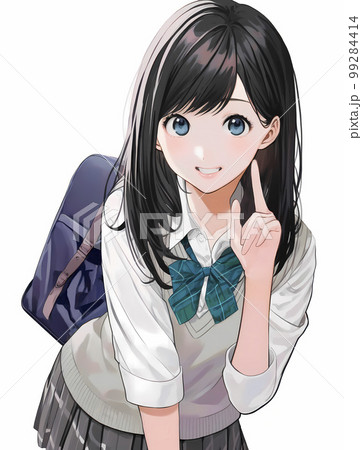 人差し指を立てて話す女子生徒　アニメ風イラスト「AI生成画像」 99284414