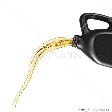 Engine oil pouring from canister, isolated on white 99286833