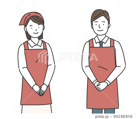スーパーの男性店員と女性店員 99286956