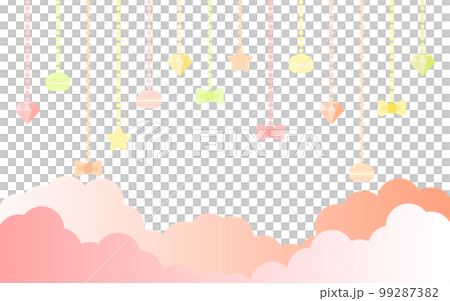 掛著馬卡龍、鑽石和絲帶的可愛背景 99287382