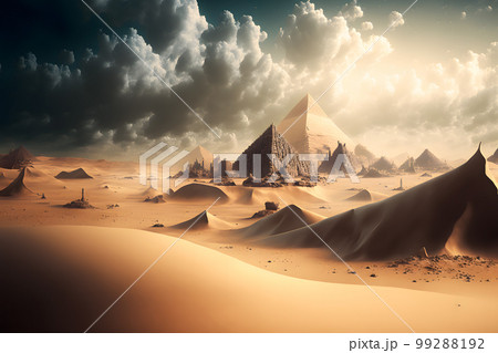 Great pyramids from Giza, Egypt in sunny daytime. Neural network AI generated art 99288192