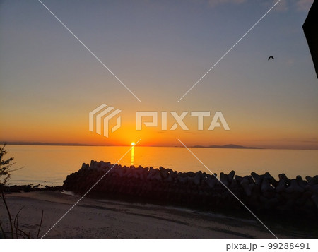 夕方の絶景　小豆島　淡路島より望む 99288491