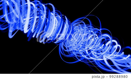 3d render. Motion design bg of flow lines form helix and abstract structures. Blue lines swirling in spiral. 3d render stylish creative abstract background. Isolated on black 3d render. Motion design bg of flow lines form helix and abstract structures. Blue lines swirling in spiral. 3d render stylish creative abstract background. Isolated on black 99288980