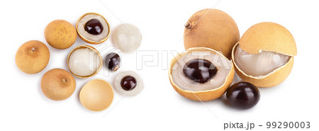 Fresh longan fruit isolated on white background. Top view. Flat lay Fresh longan fruit isolated on white background. Top view. Flat lay 99290003