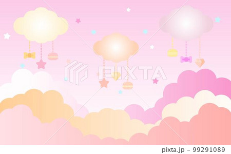 マカロンとダイヤモンドとリボンなどかわいいアイテムで飾った背景 マカロンとダイヤモンドとリボンなどかわいいアイテムで飾った背景 99291089
