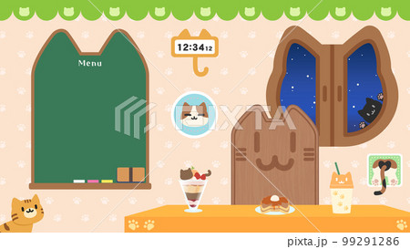 かわいいネコカフェの背景素材　夜 99291286