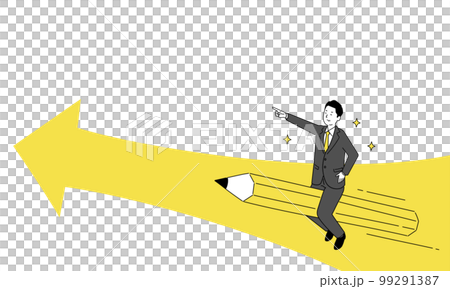 Image of study/examination, illustration of a man riding a pencil and an arrow 2, copy space, vector 99291387