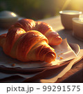 Morning luxury - tempting croissants in golden rays. 3D rendering 99291575