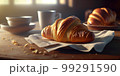 Morning luxury - tempting croissants in golden rays. 3D rendering 99291590