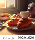 Morning luxury - tempting croissants in golden rays. 3D rendering 99291629
