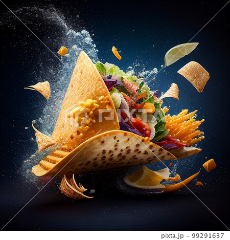 Juicy tuna and fresh veggies fill these delicious tacos in a mouth-watering AI generated photo. Juicy tuna and fresh veggies fill these delicious tacos in a mouth-watering AI generated photo. 99291637