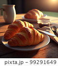 Morning luxury - tempting croissants in golden rays. 3D rendering 99291649