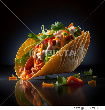 Juicy tuna and fresh veggies fill these delicious tacos in a mouth-watering AI generated photo. Juicy tuna and fresh veggies fill these delicious tacos in a mouth-watering AI generated photo. 99291653