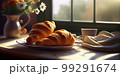 Morning luxury - tempting croissants in golden rays. 3D rendering 99291674