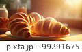 Morning luxury - tempting croissants in golden rays. 3D rendering 99291675