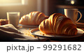 Morning luxury - tempting croissants in golden rays. 3D rendering 99291682