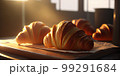 Morning luxury - tempting croissants in golden rays. 3D rendering 99291684
