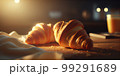 Morning luxury - tempting croissants in golden rays. 3D rendering 99291689