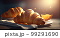Morning luxury - tempting croissants in golden rays. 3D rendering 99291690