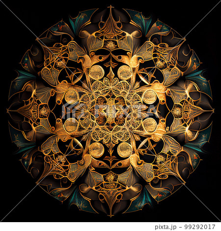 abstract digital illustration of stained glass kaleidoscope, AI generated 99292017