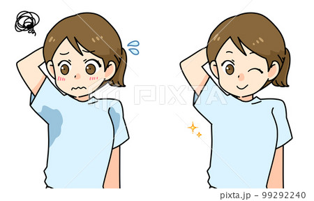わきの汗じみが気になるTシャツの女性 99292240