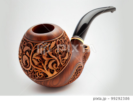 wooden smoking pipe isolated on white background. ai generated 99292386