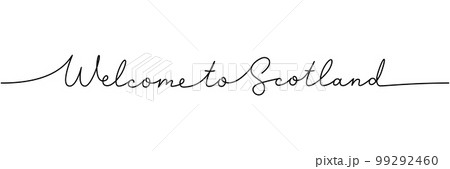Welcome to Scotland - word with continuous one line. Minimalist drawing of phrase illustration. Scotland country - continuous one line illustration. Welcome to Scotland - word with continuous one line. Minimalist drawing of phrase illustration. Scotland country - continuous one line illustration. 99292460