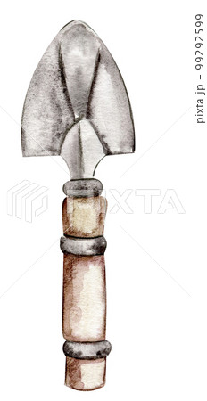 Watercolor farm garden vintage  supplies. Old rusty elements. Cute hand painted  illustration for greeting cards, prints, souvenirs,post cards. Illustartion isolated on white background. 99292599