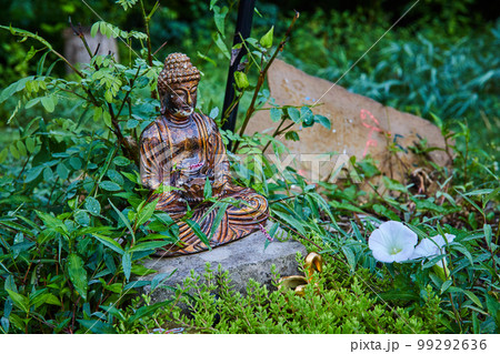 Temple gardens with small statue of Buddha Temple gardens with small statue of Buddha 99292636