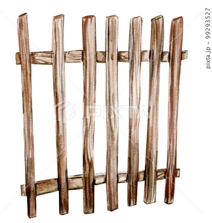 Watercolor hand drawn wooden fence .  Cute hand painted  illustration for greeting cards, prints, souvenirs,post cards. Illustartion isolated on white background. 99293527