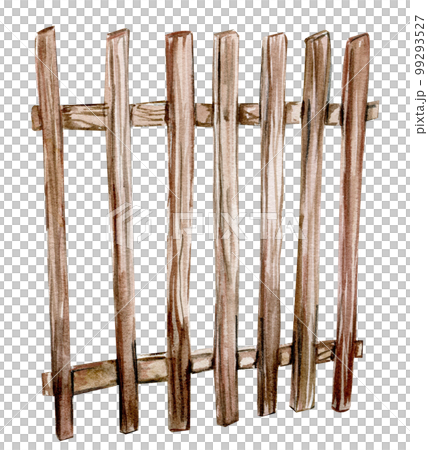 Watercolor hand drawn wooden fence .  Cute hand painted  illustration for greeting cards, prints, souvenirs,post cards. Illustartion isolated on white background. 99293527