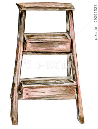 Watercolor hand drawn wooden ladder .  Cute hand painted  illustration for greeting cards, prints, souvenirs,post cards. Illustartion isolated on white background. 99293528
