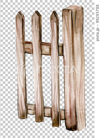 Watercolor hand drawn wooden fence .  Cute hand painted  illustration for greeting cards, prints, souvenirs,post cards. Illustartion isolated on white background. 99293788