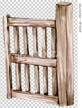 Watercolor hand drawn wooden fence .  Cute hand painted  illustration for greeting cards, prints, souvenirs,post cards. Illustartion isolated on white background. 99293789