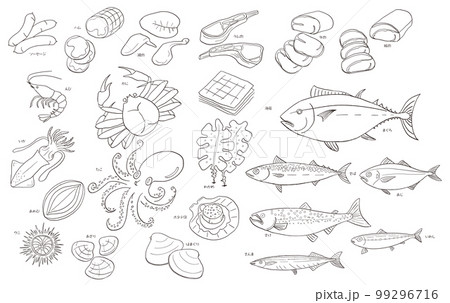 食材～肉と魚介・線画～ 99296716