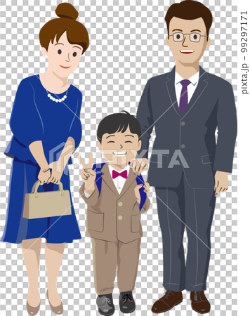 First grade elementary school boy and father and mother at the entrance ceremony (no background) 99297171
