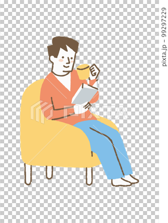 坐在沙發上看書的男人_顏色 99297229