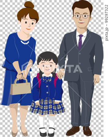小學一年級/入學儀式女孩和父親母親(無背景) 小學一年級/入學儀式女孩和父親母親(無背景) 99297322