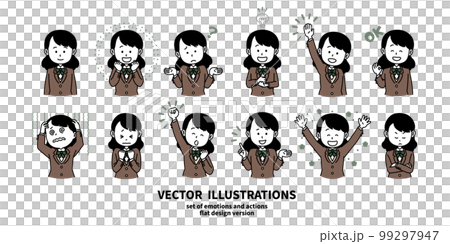 Illustration set of facial expressions and gestures Women in uniform Blazer 99297947