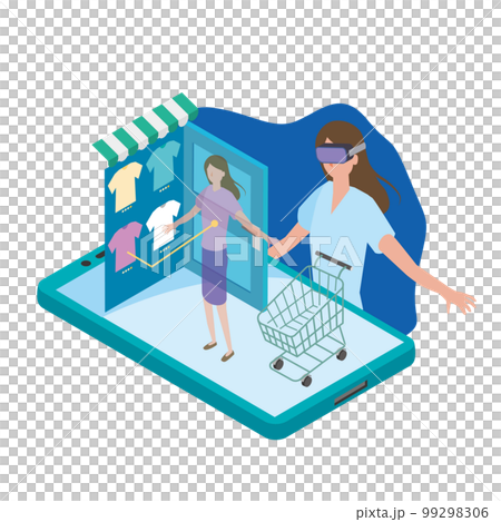 Woman wearing VR goggles and enjoying shopping 99298306